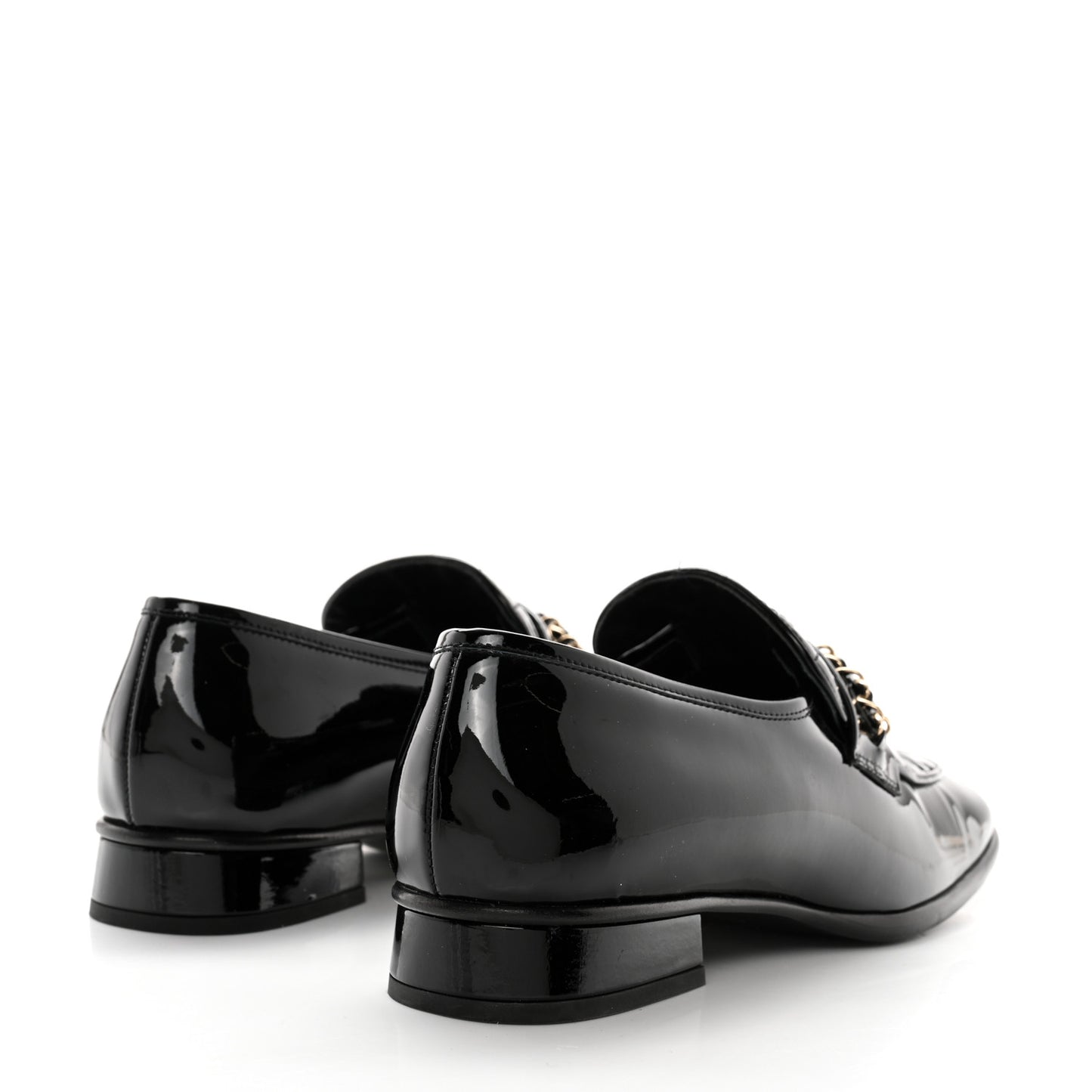 Patent Calfskin CC Chain Mocassin Loafers 38.5 Black