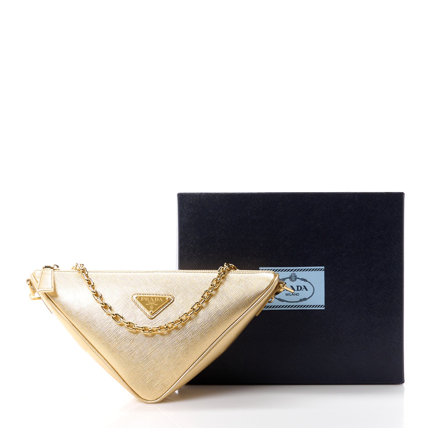 Saffiano Lux Triangle Shoulder Bag Platino