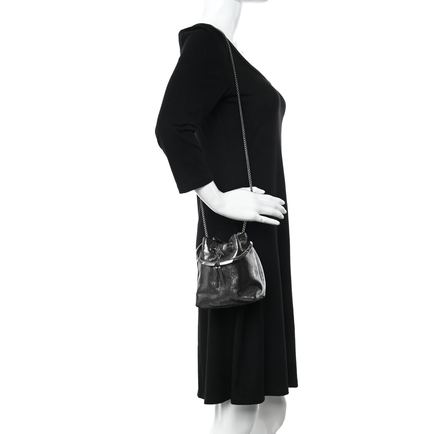 Metallic Fabric Bon Bon Bag Bucket Bag Silver