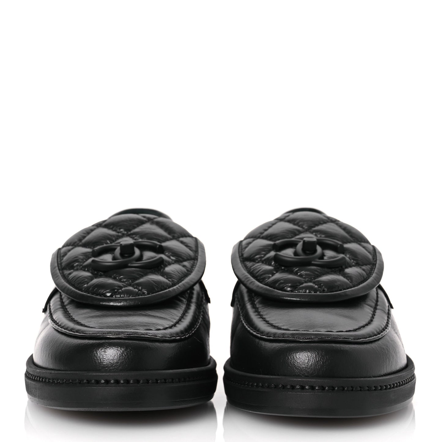 Crumpled Lambskin Quilted CC Turnlock Loafers 37 Black