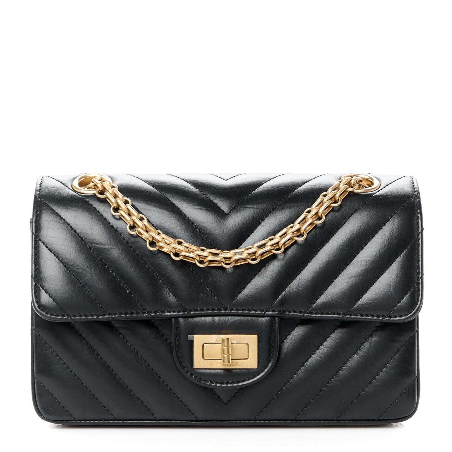 Aged Calfskin Chevron Quilted 2.55 Reissue Mini Flap Black