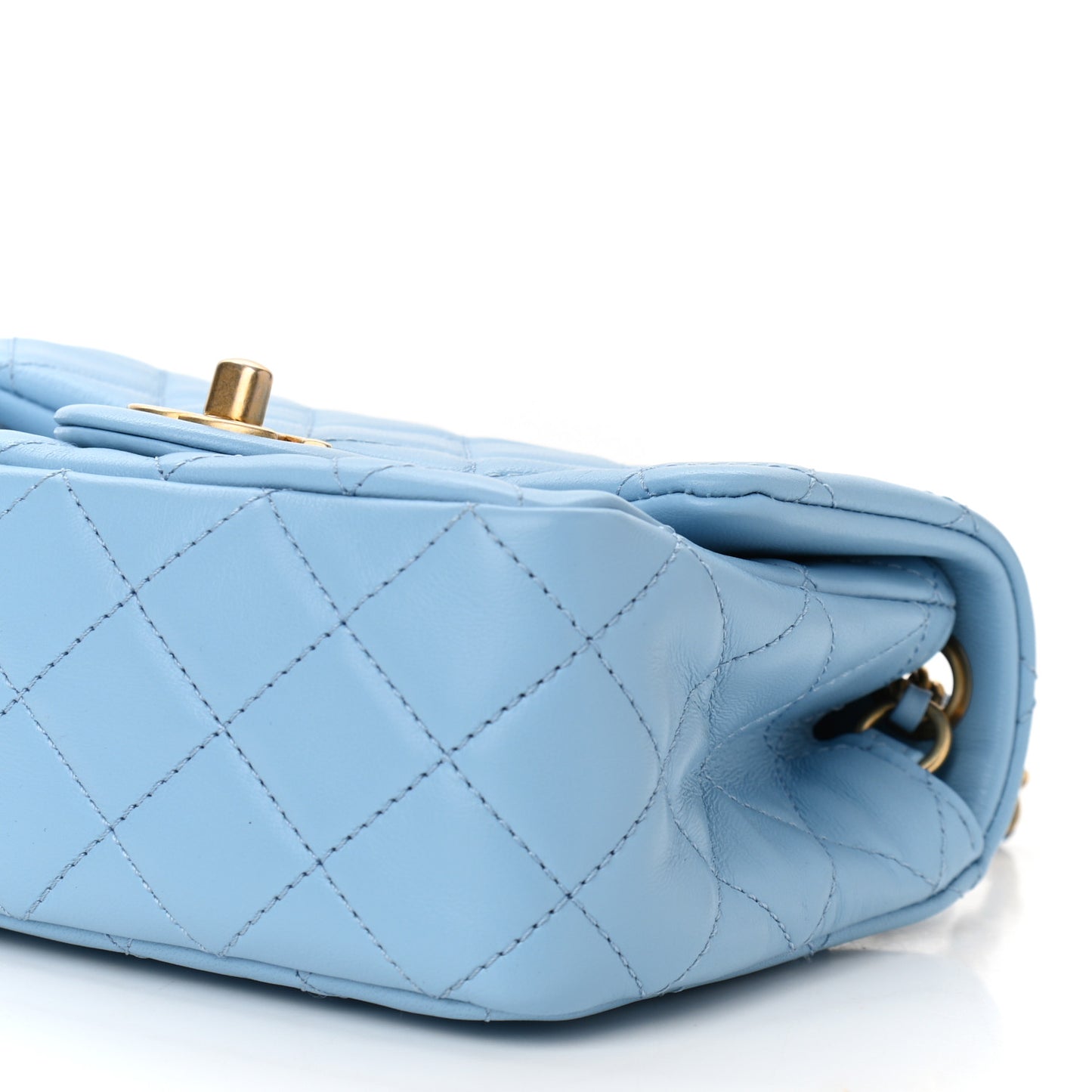 Lambskin Quilted Mini Pearl Crush Flap Light Blue