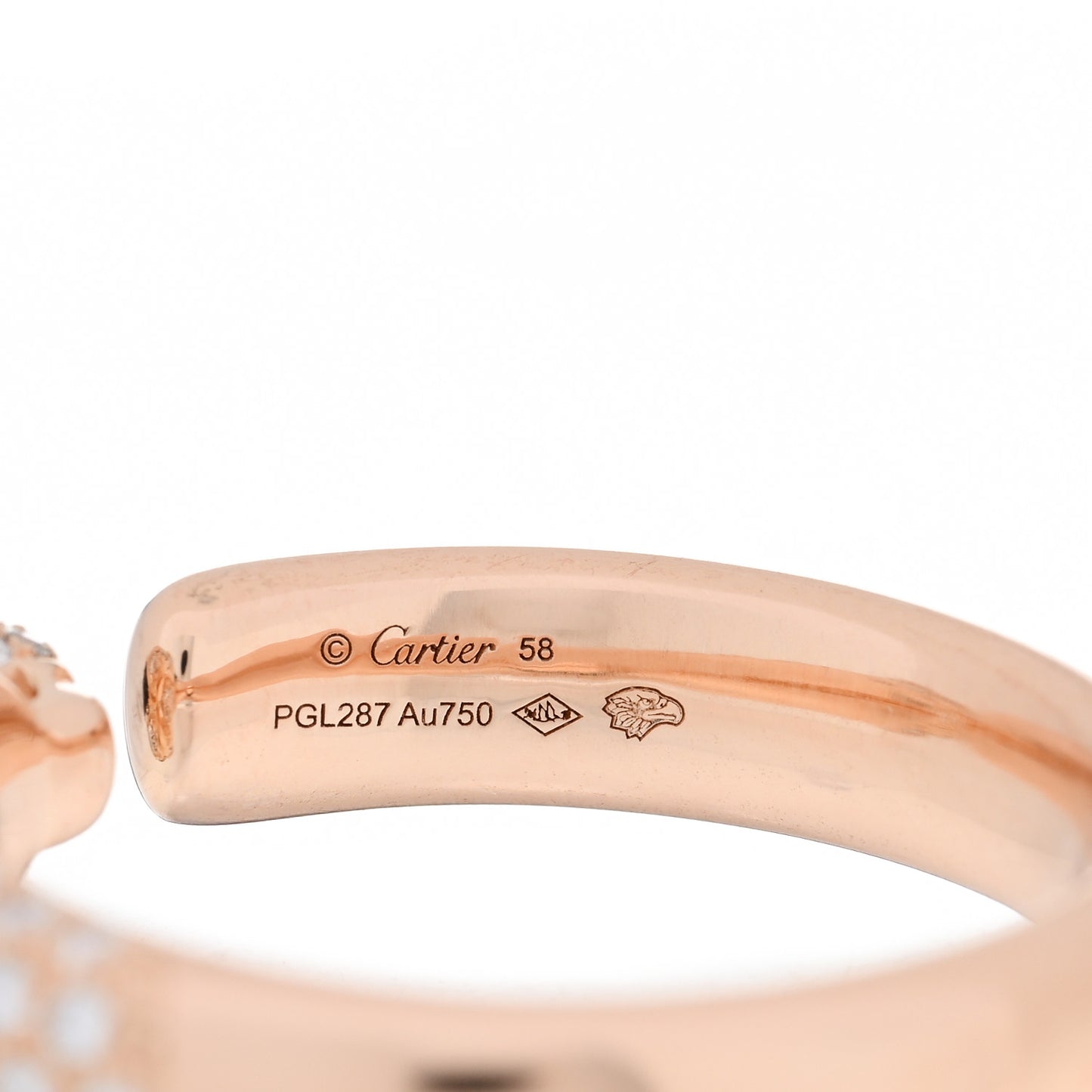 18K Pink Gold Diamond Emerald Onyx Panthere De Cartier Ring 58 8.25