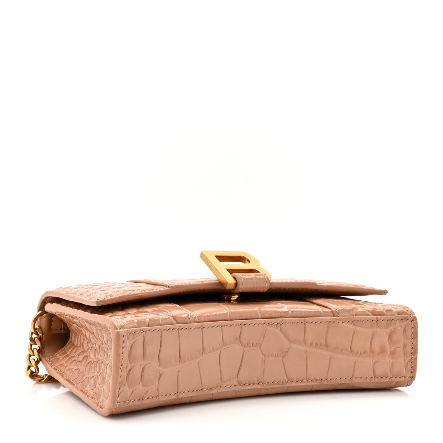 Shiny Calfskin Crocodile Embossed Hourglass Chain Bag Nude Beige