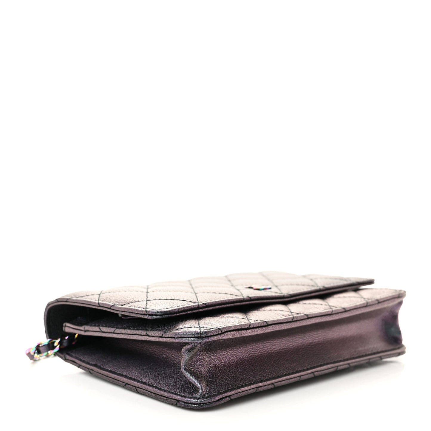 Iridescent Goatskin Quilted Wallet On Chain WOC Purple