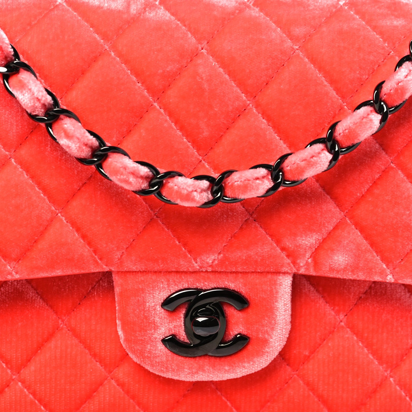Velvet Quilted Medium Double Flap Coral