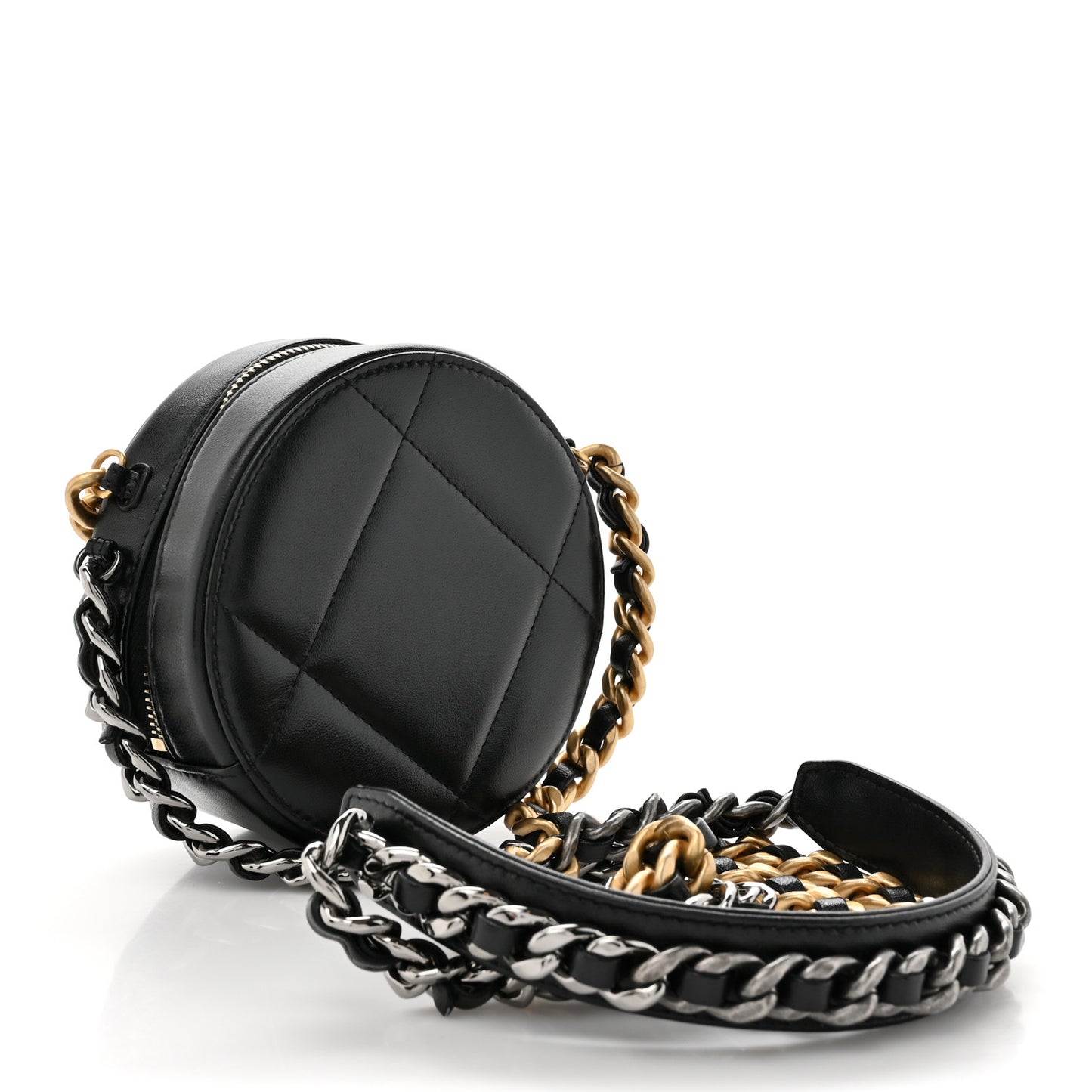 Lambskin Quilted Chanel 19 Round Clutch With Chain Black