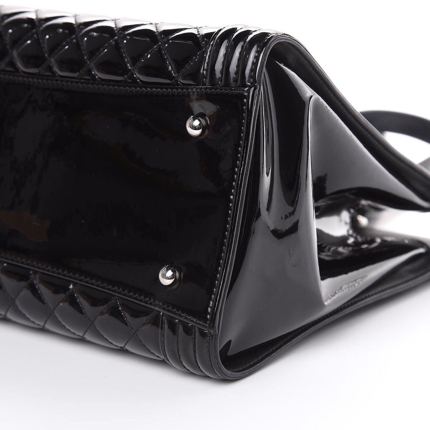 Patent Calfskin Quilted Plexiglass Boy Shopping Tote Black