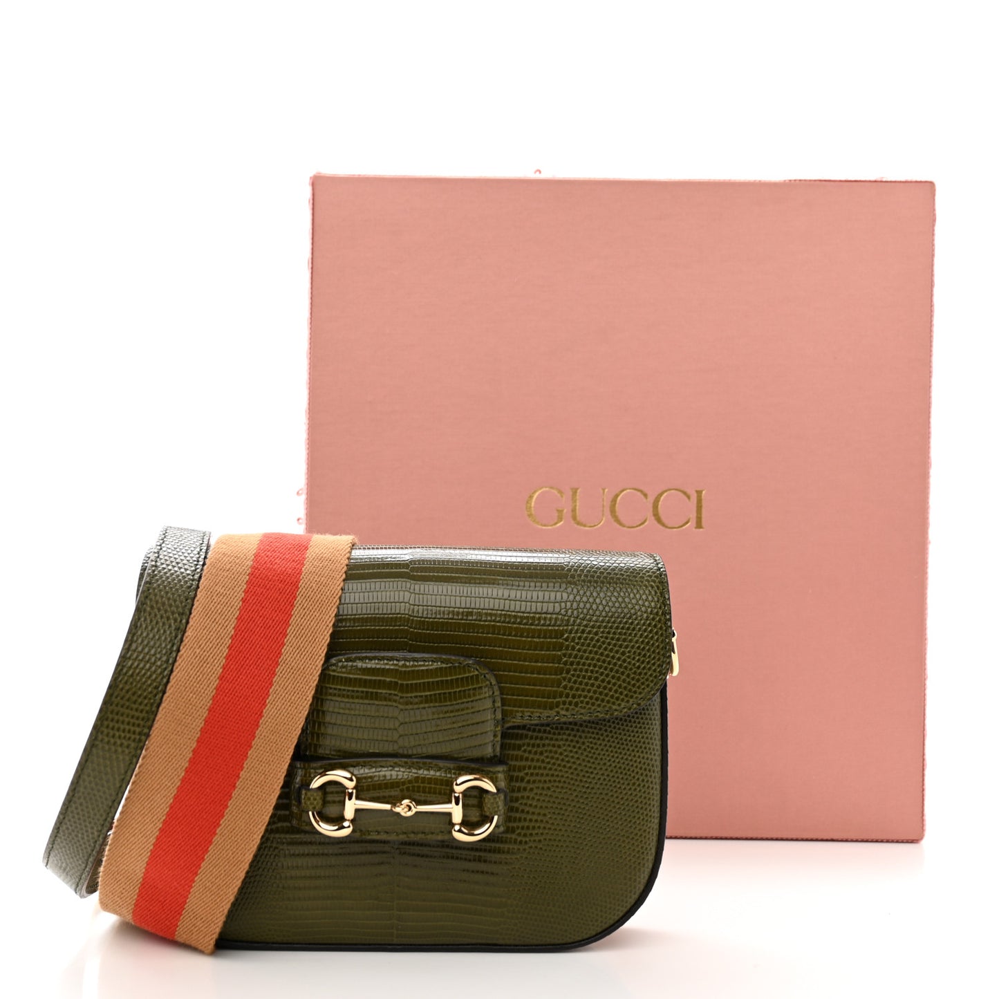 Lizard Web Mini Horsebit 1955 Shoulder Bag Green