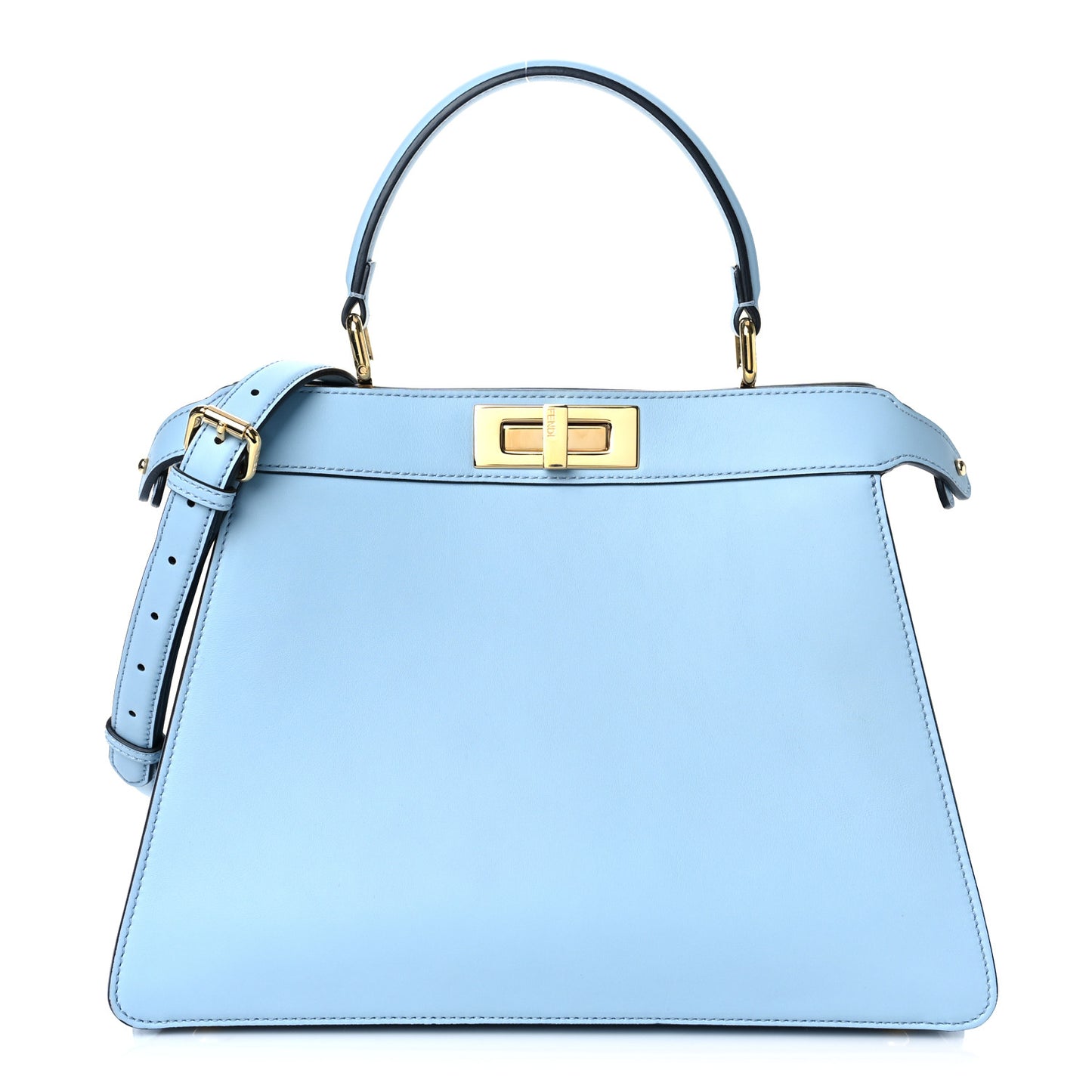 Vitello Seta Shiny Nappa Medium Peekaboo I SEE U Satchel Azzurro Baby Camelia