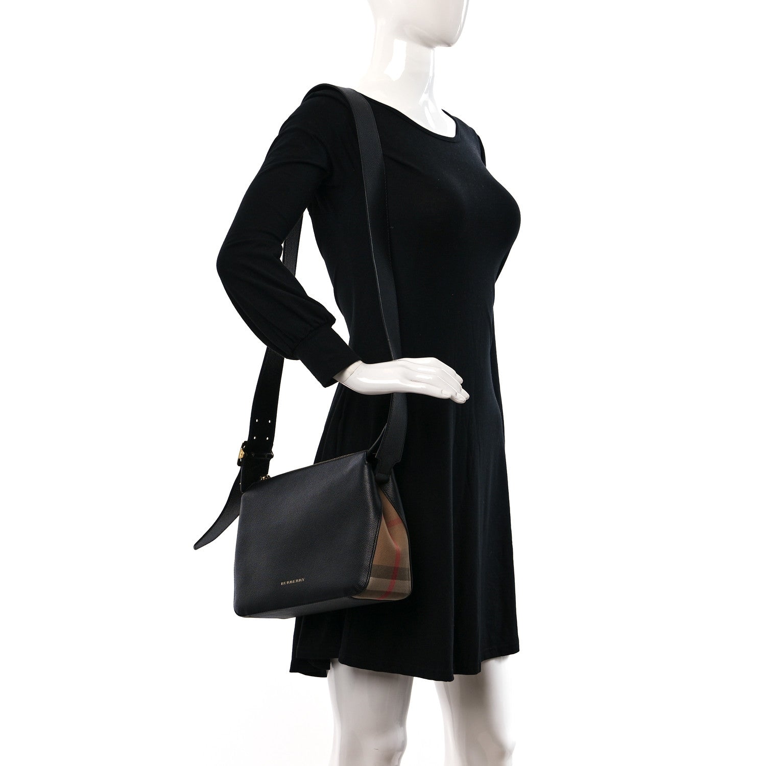 Burberry Soft Grain Calfskin House Check Small Helmsley Crossbody Black 2 of 10