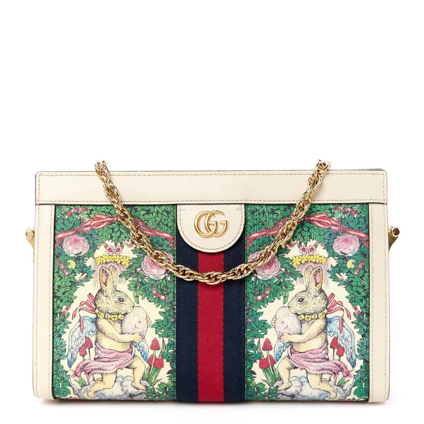 X YUKO HIGUCHI Canvas Calfskin GG Web Yuko Higuchi Print Small Ophidia Chain Shoulder Bag White