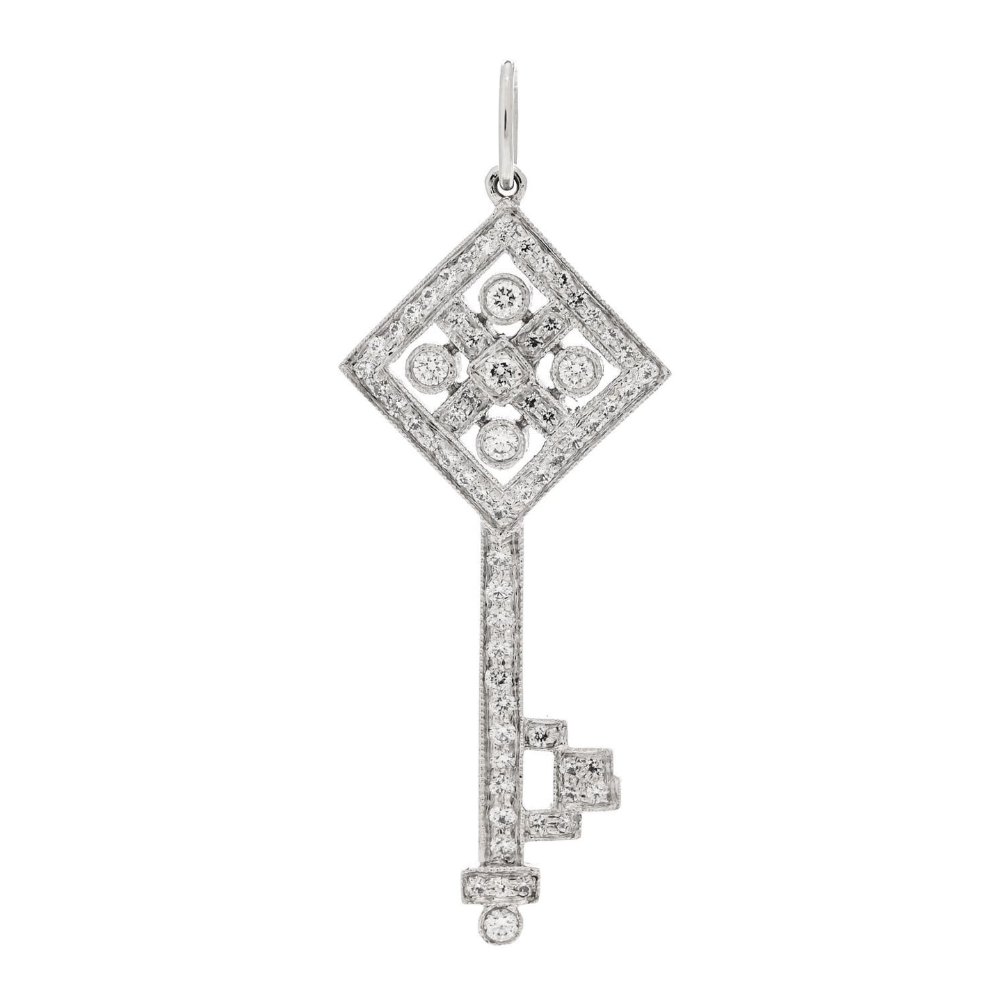 Platinum Diamond Small Checkerboard Key Pendant