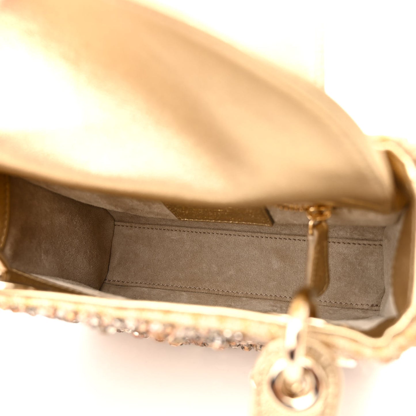 Metallic Calfskin Bead Embroidery Mini Lady Dior Gold