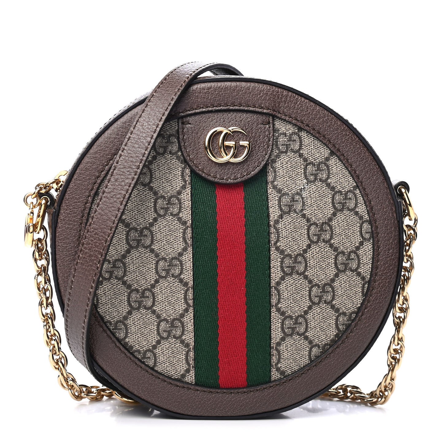 GG Supreme Monogram Web Mini Ophidia Round Shoulder Bag Brown
