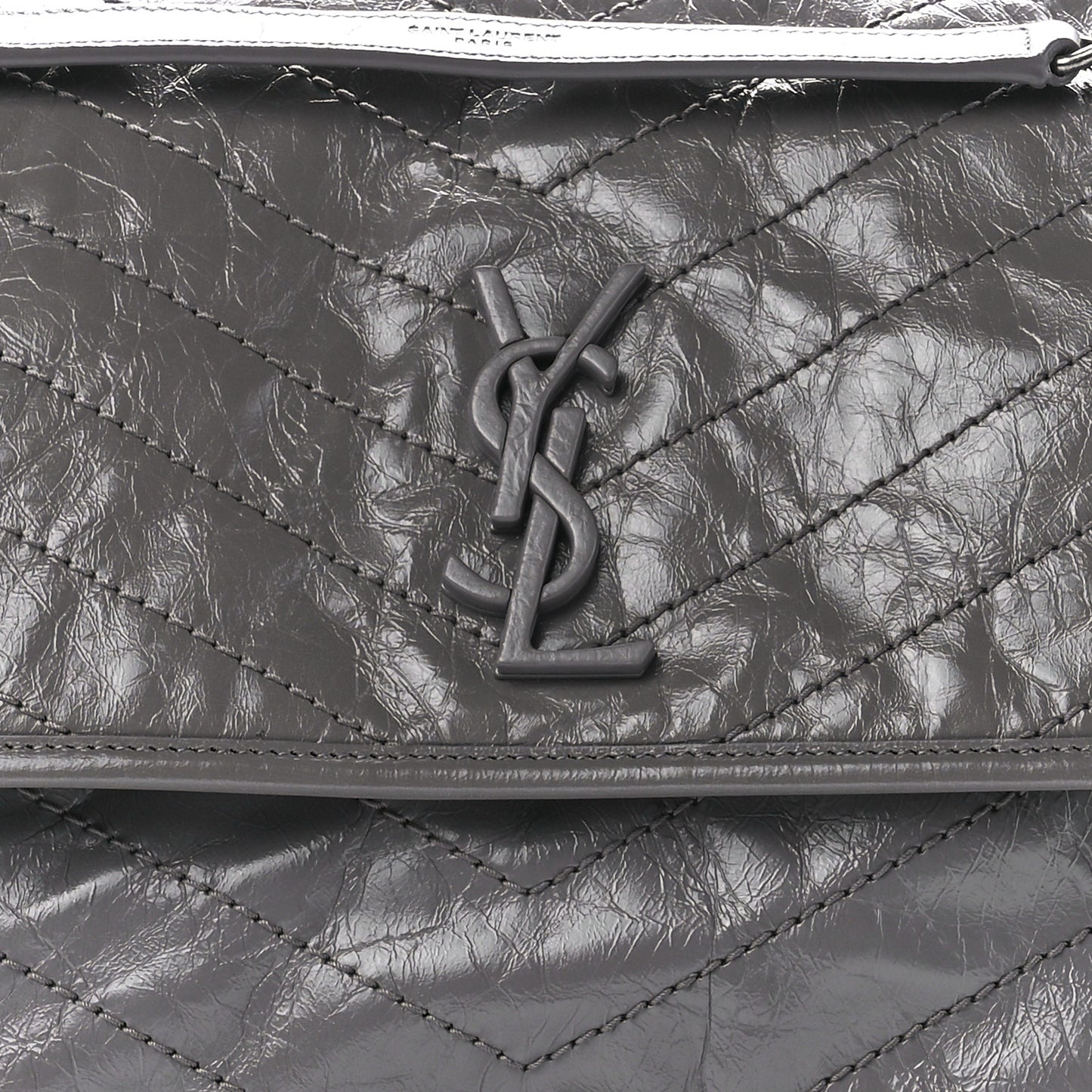 Crinkled Calfskin Matelasse Monogram Medium Niki Chain Satchel Fog