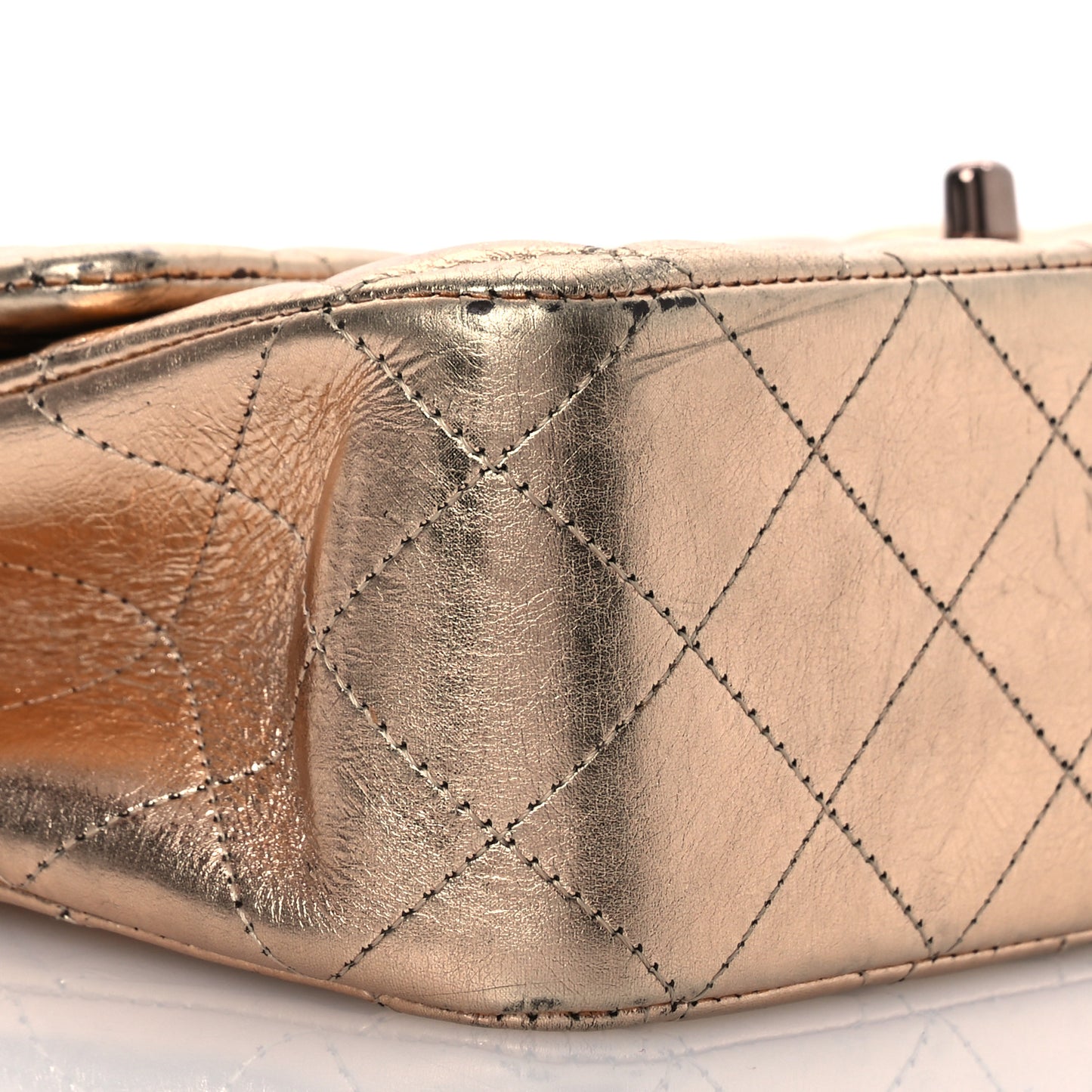 Metallic Aged Calfskin Quilted Medium Double Flap Gold