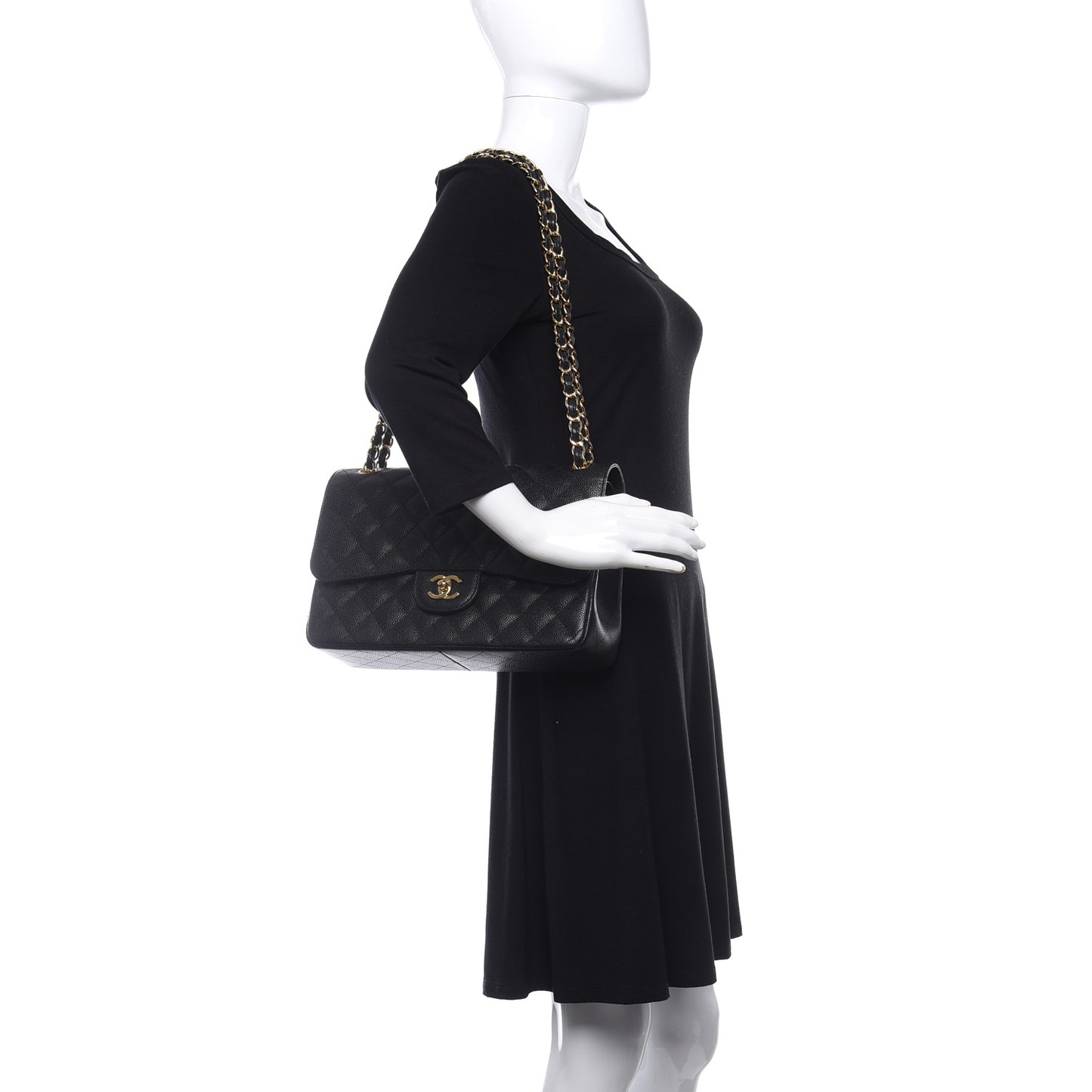 Caviar Quilted Jumbo Double Flap Black