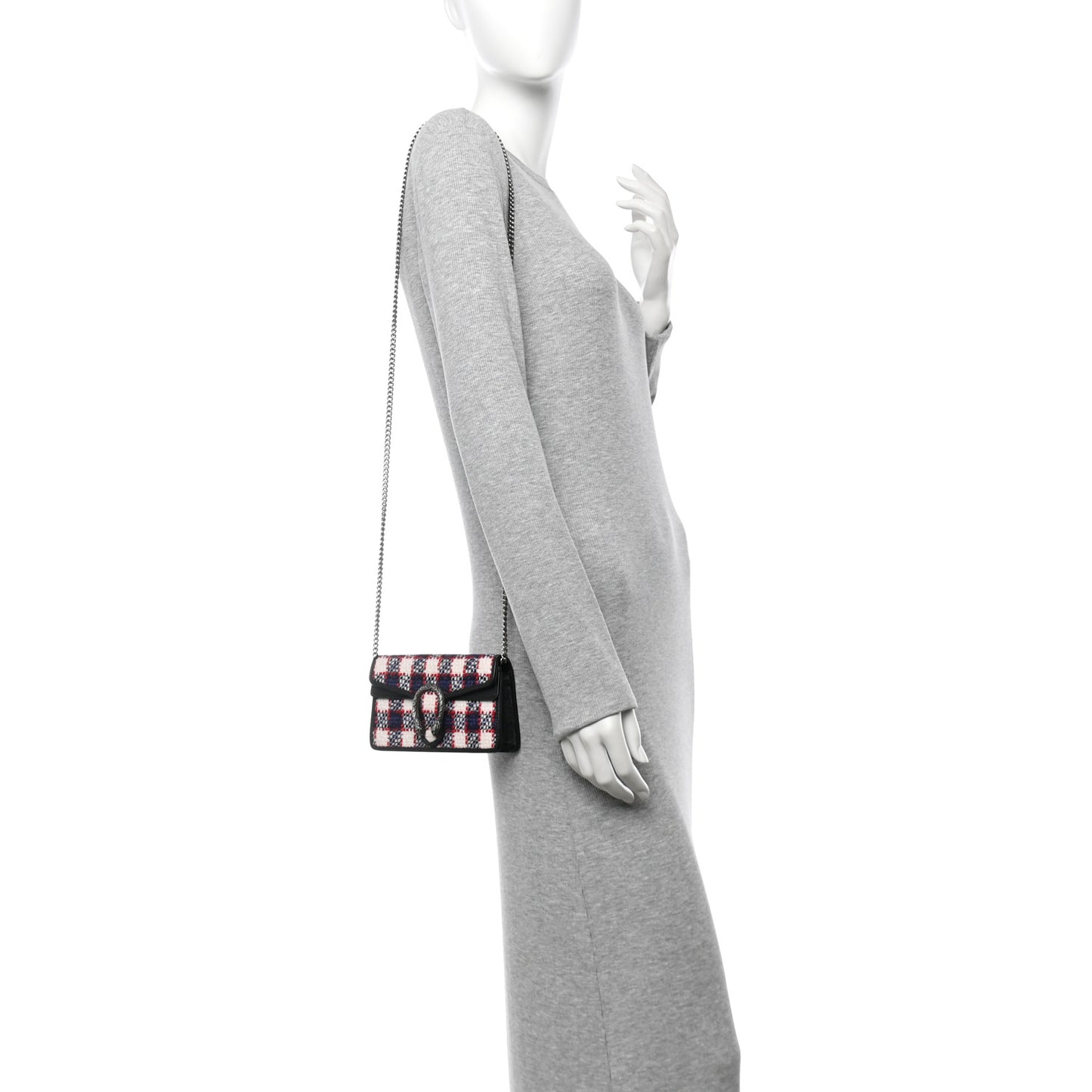 Vintage Tweed Check Super Mini Dionysus Shoulder Bag White Hibiscus Red Marine