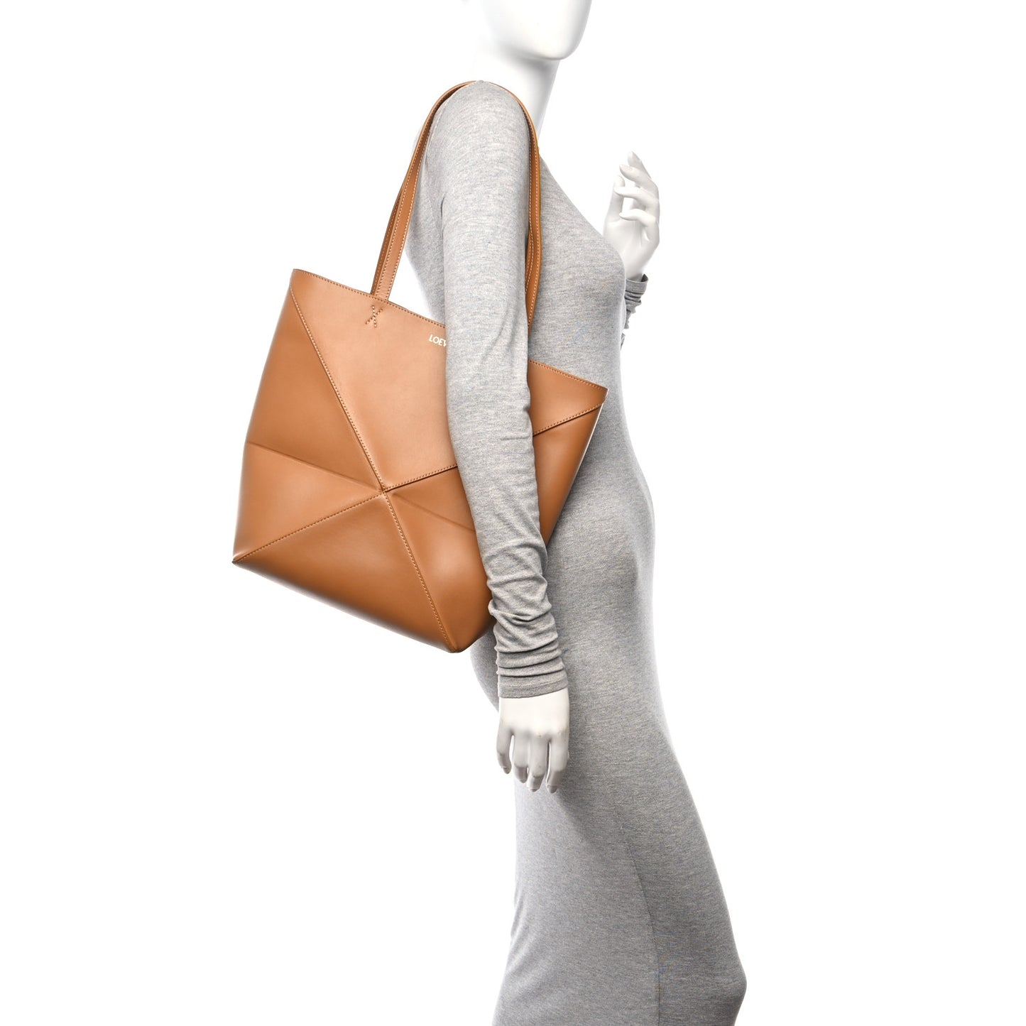 Shiny Calfskin Medium Puzzle Fold Tote Warm Desert