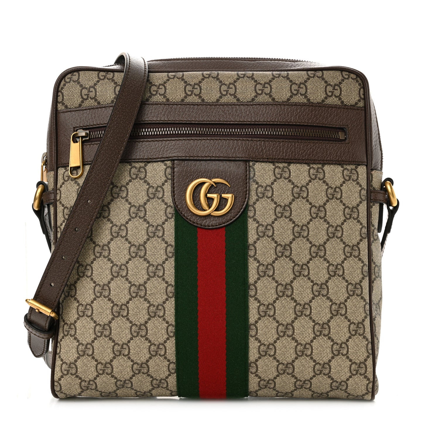 GG Supreme Monogram Web Medium Ophidia Messenger Bag Brown