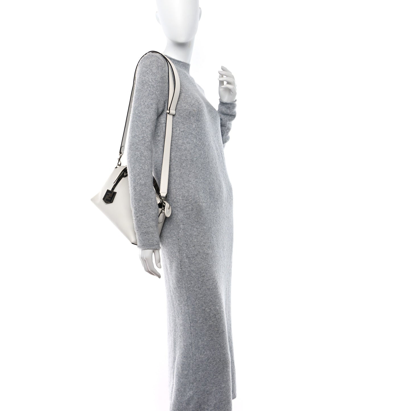 Vitello Dolce Bi-Color FF 1974 Embossed Medium By The Way Boston Bag White Ice Maya Black