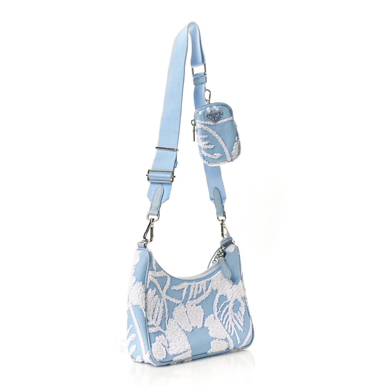 Prada Nylon Drill Logo Embroidered Re-Edition 2005 Shoulder Bag Celeste White 2 of 10