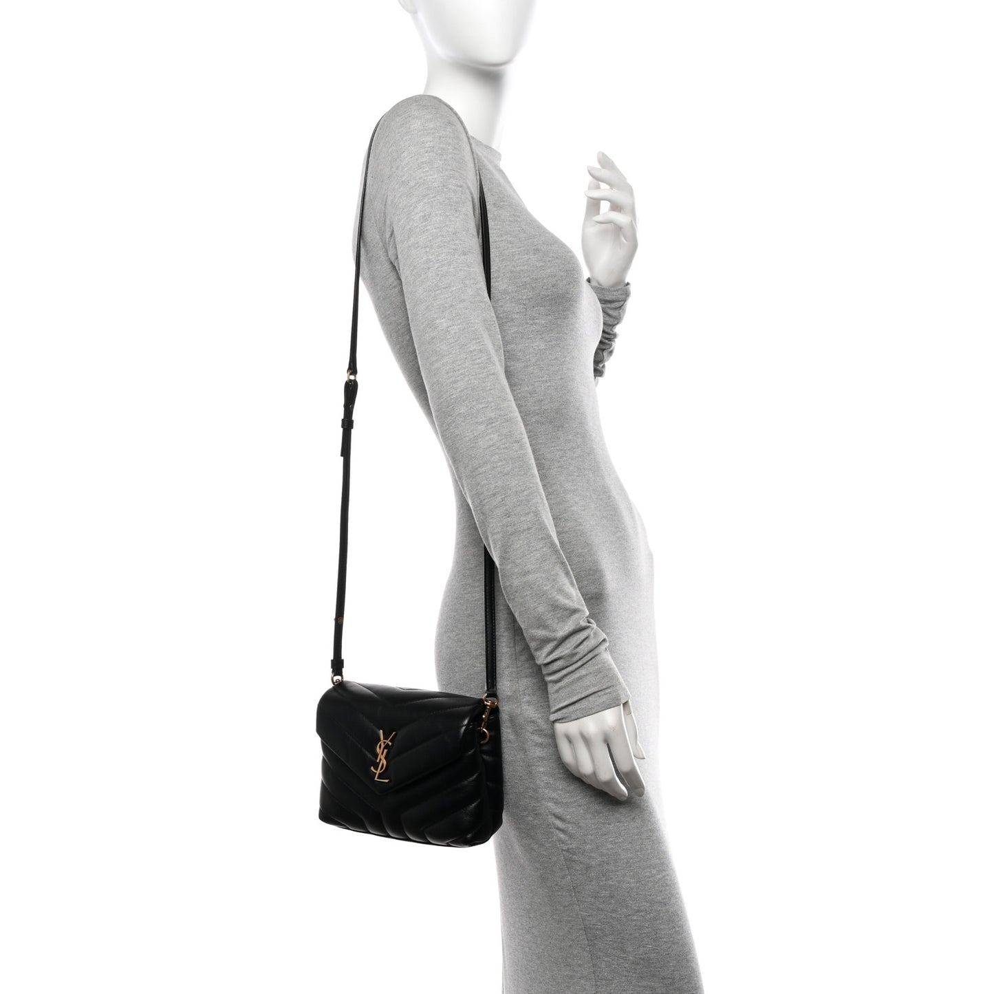Calfskin Y Quilted Monogram Toy Loulou Crossbody Bag Black