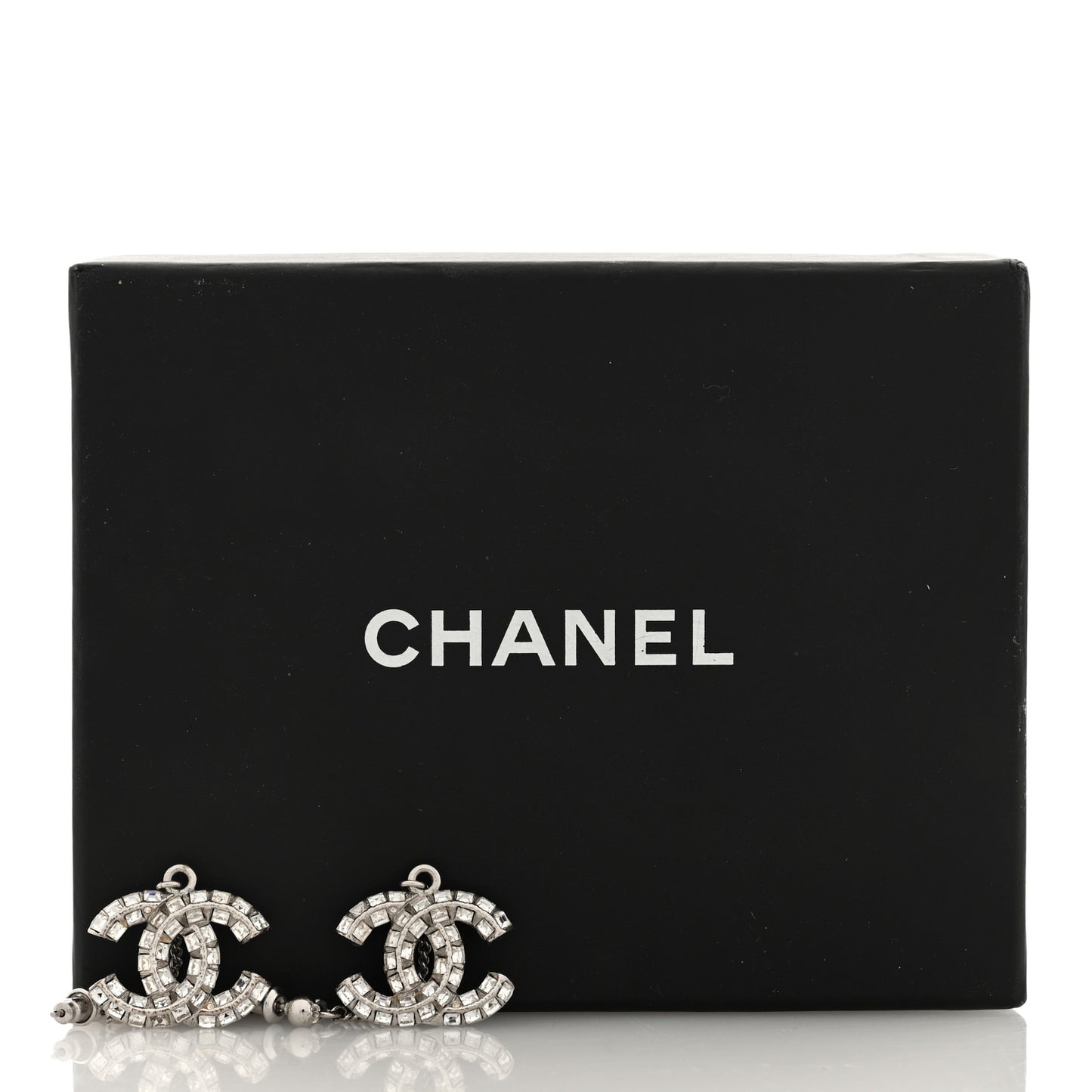 Baguette Crystal CC Drop Earrings Silver