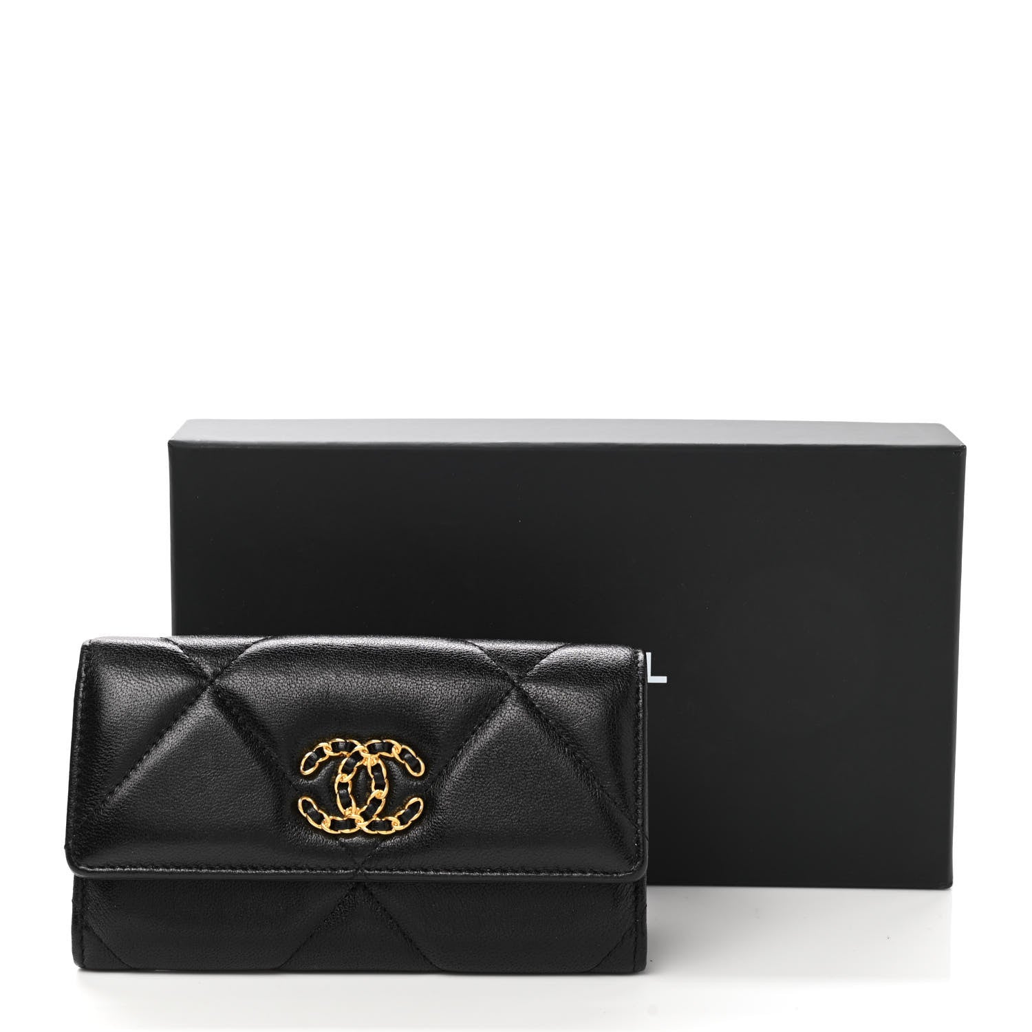 Chanel Shiny Goatskin Quilted Chanel 19 Flap Wallet Black 10 of 10