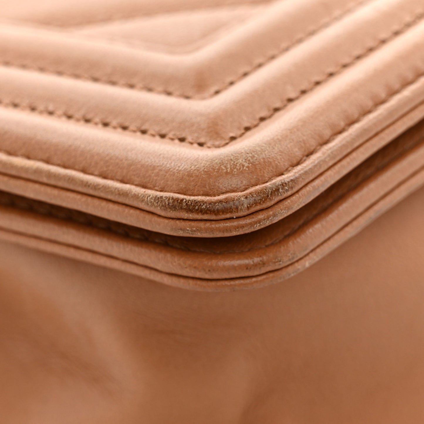 Calfskin Chevron Quilted Small Boy Flap Dark Beige