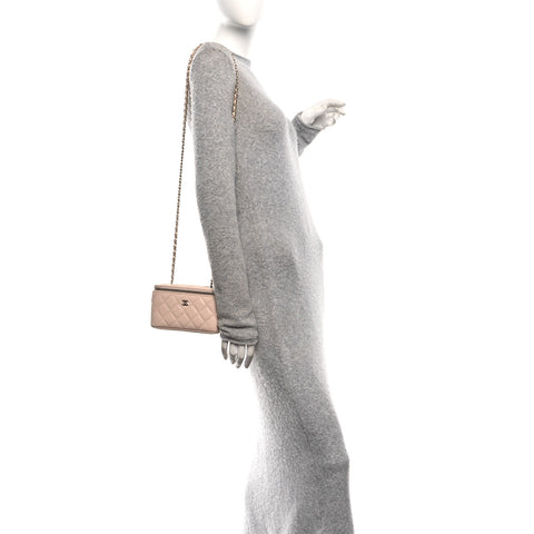 Caviar Quilted Small Vanity Case With Chain Light Beige