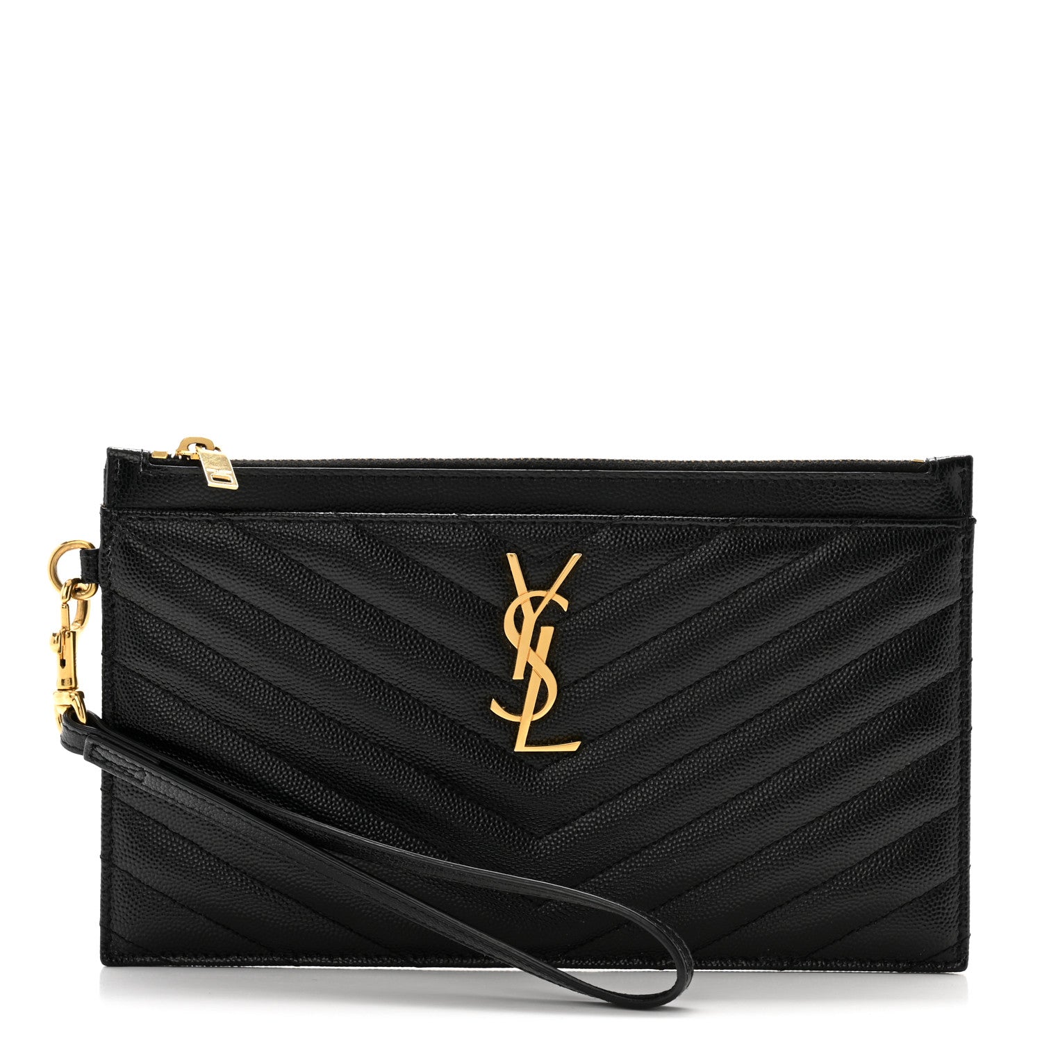 Saint Laurent Grain De Poudre Chevron Monogram Large Bill Pouch Black 1 of 12