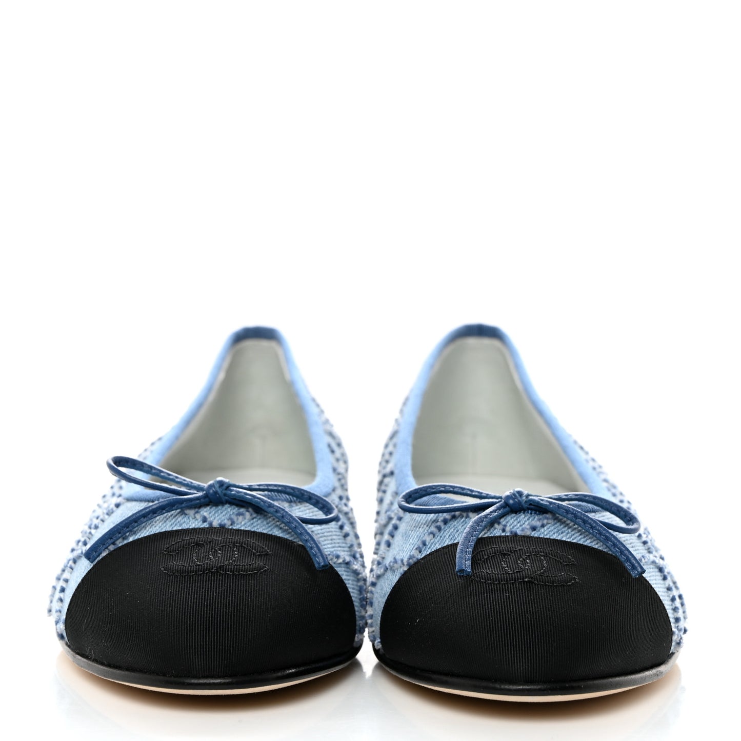 Denim Embroidered Grosgrain CC Cap Toe Ballerina Flats 40.5 Blue Black