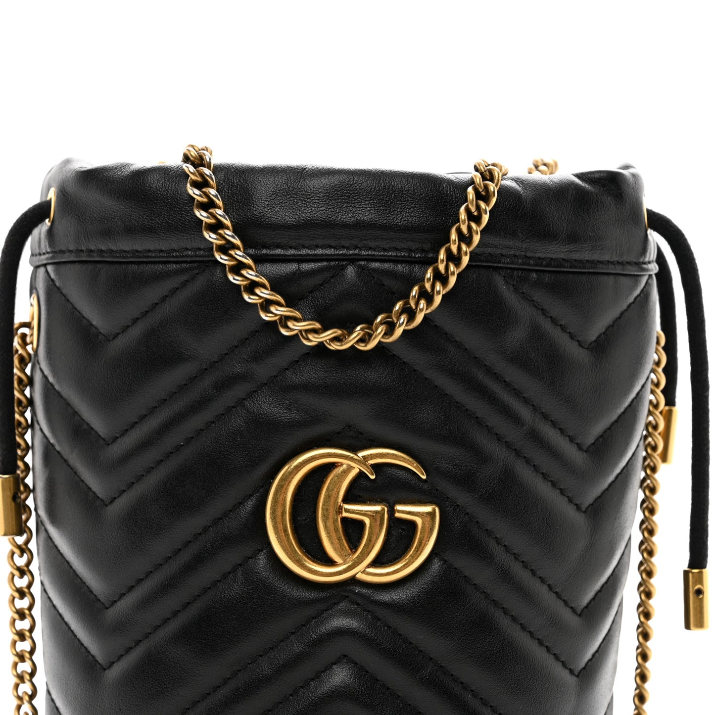Calfskin Matelasse Mini GG Marmont 2.0 Bucket Bag Black