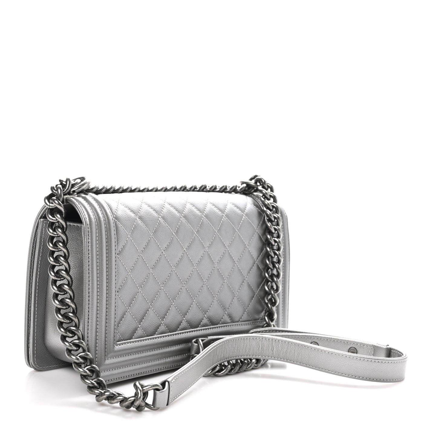 Metallic Caviar Quilted Medium Boy Flap Silver