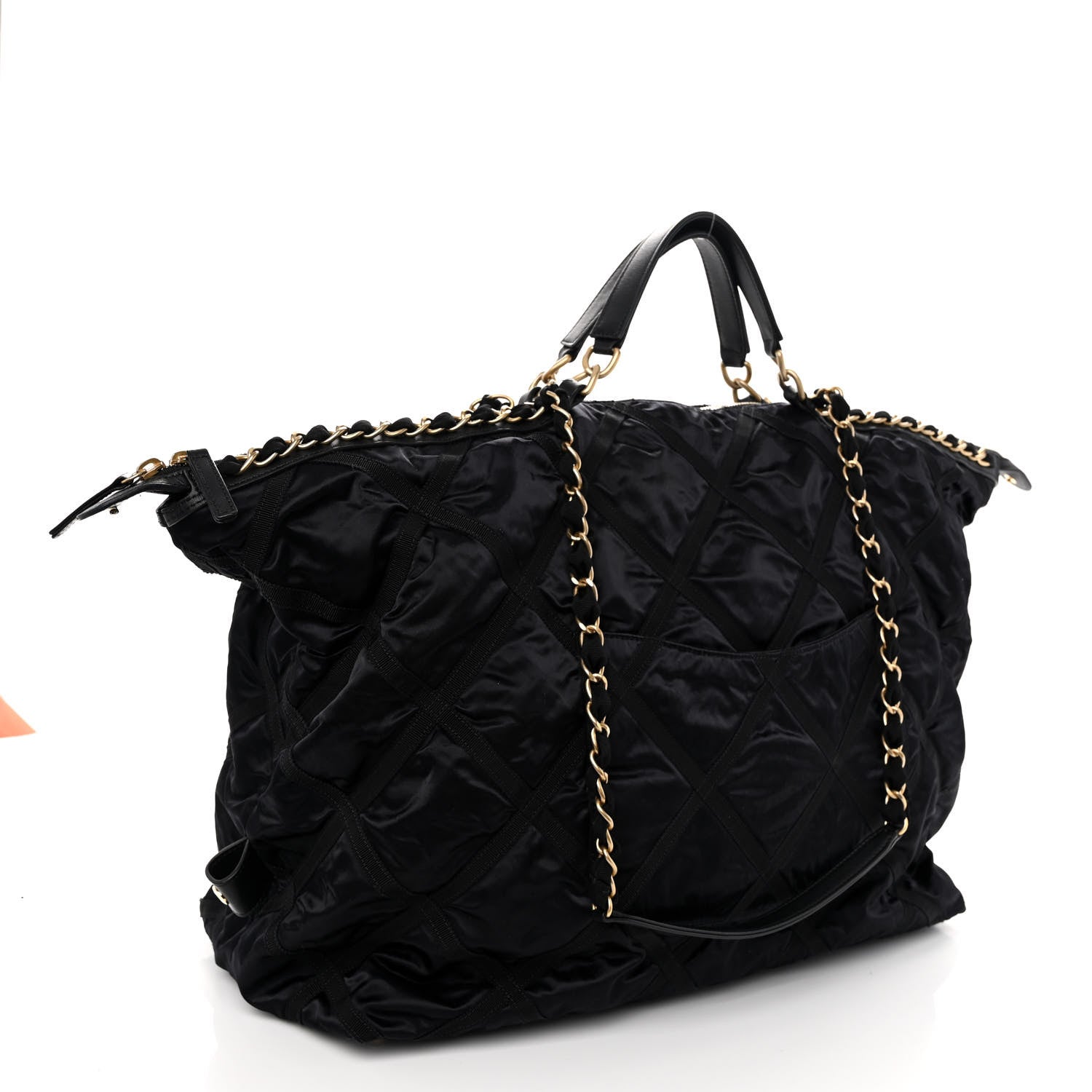 Chanel Nylon Grosgrain Quilted Maxi Lifestyle Bowling Black 3 of 11