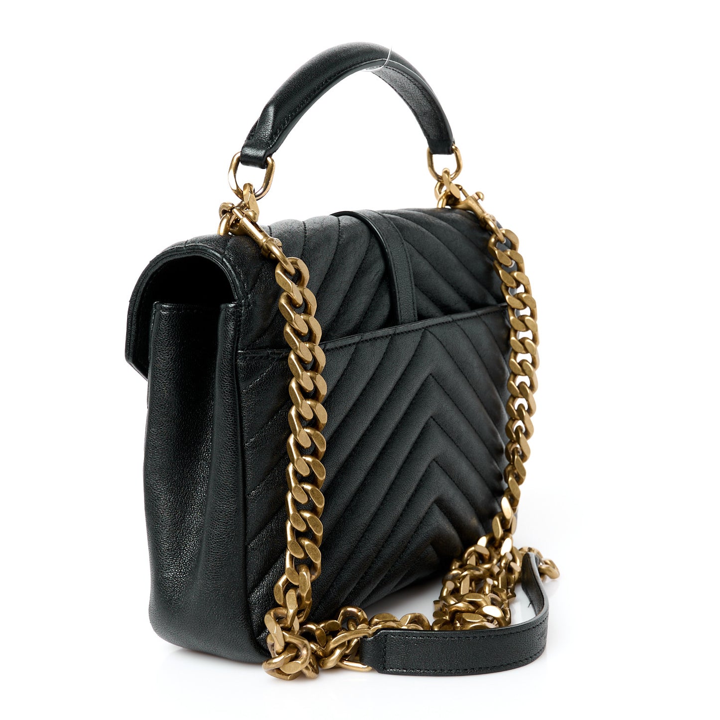 Sheepskin Matelasse Chevron Monogram Medium College Bag Black