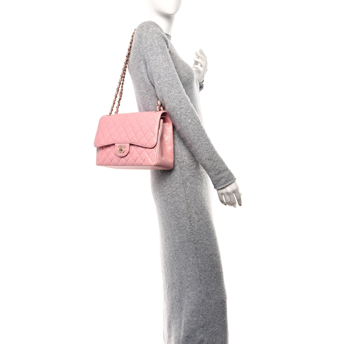 Iridescent Caviar Quilted Jumbo Double Flap Rose Pink