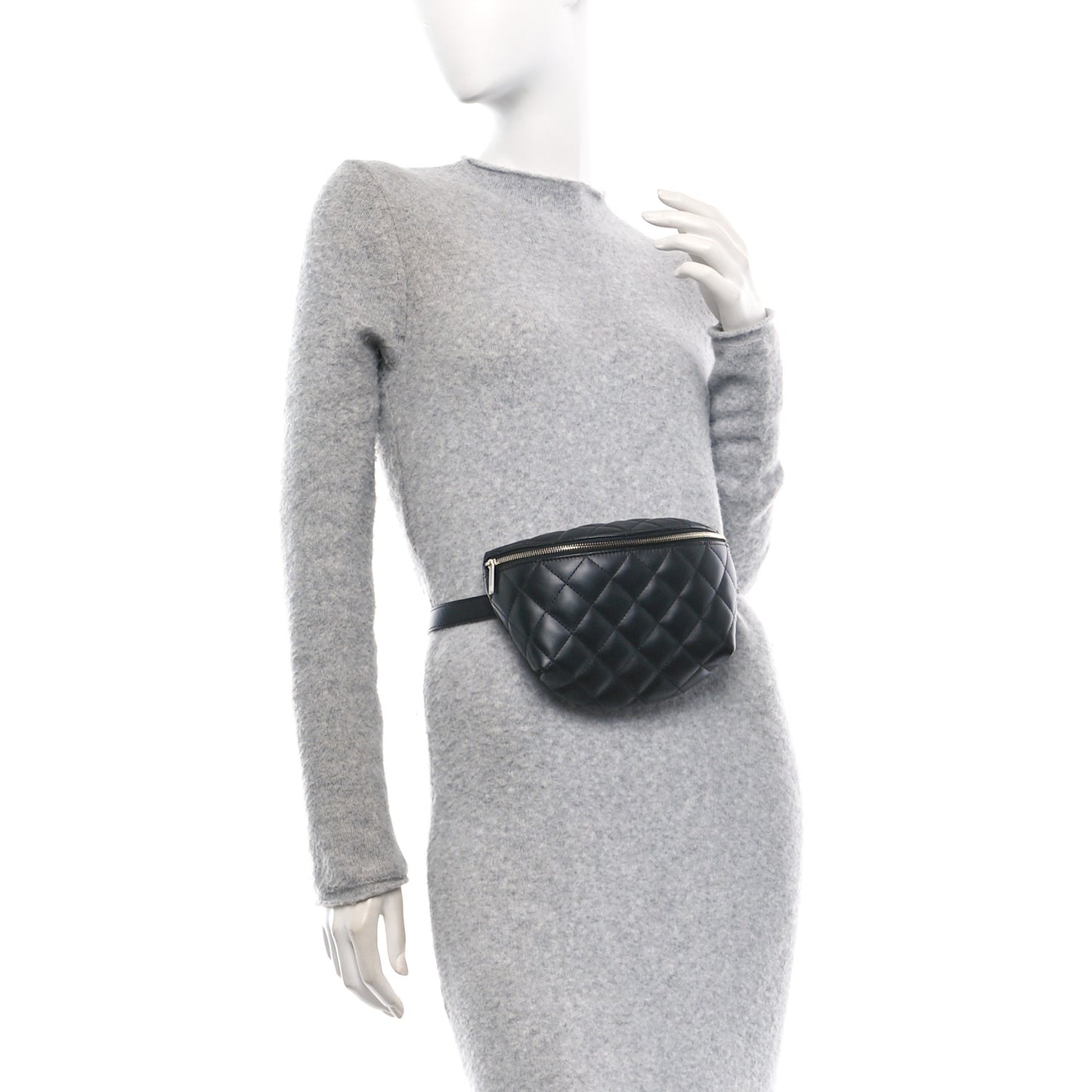 Calfskin Quilted Waist Belt Bag Black