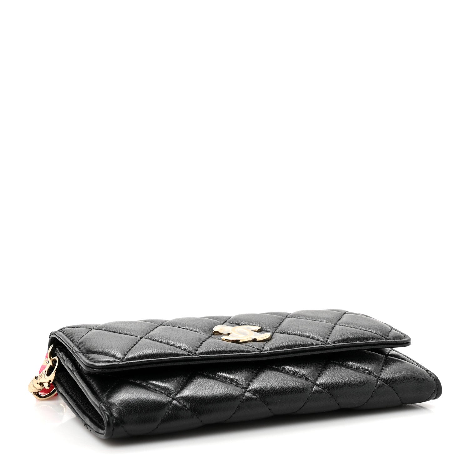 Chanel Shiny Lambskin Ribbon Quilted Clutch With Chain Black 4 of 12