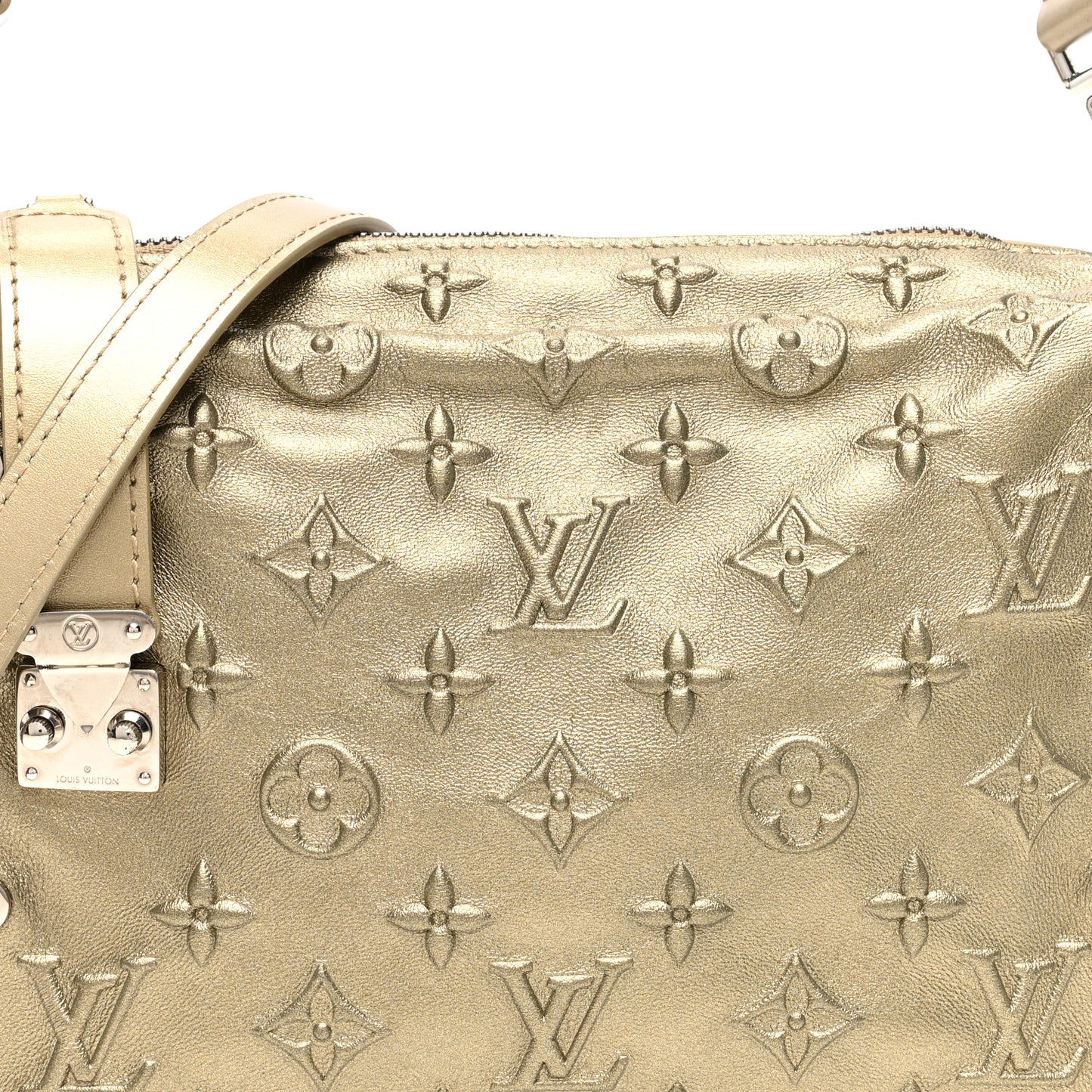 Calfskin Debossed Monogram Side Trunk Light Gold