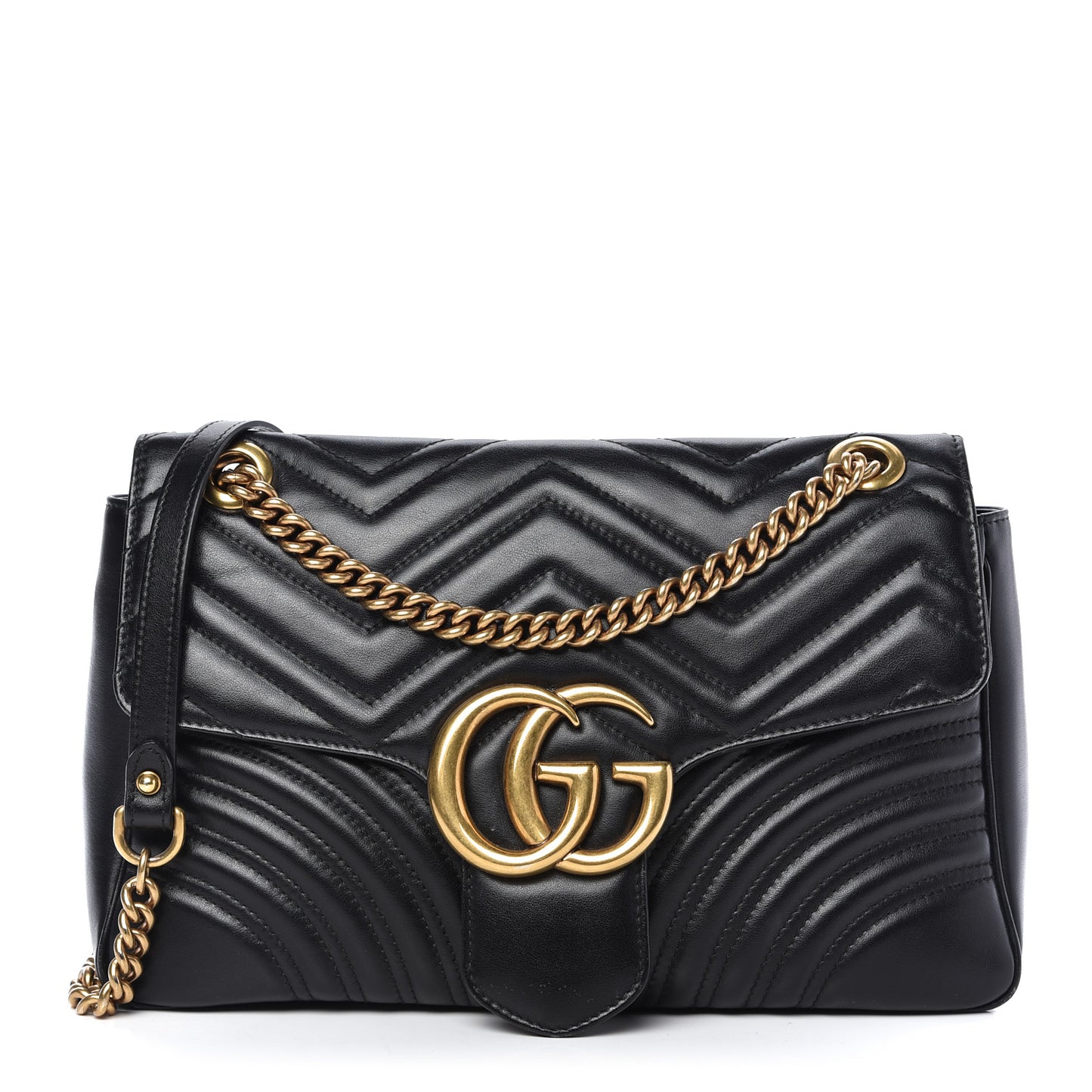 Calfskin Matelasse Medium GG Marmont Shoulder Bag Black