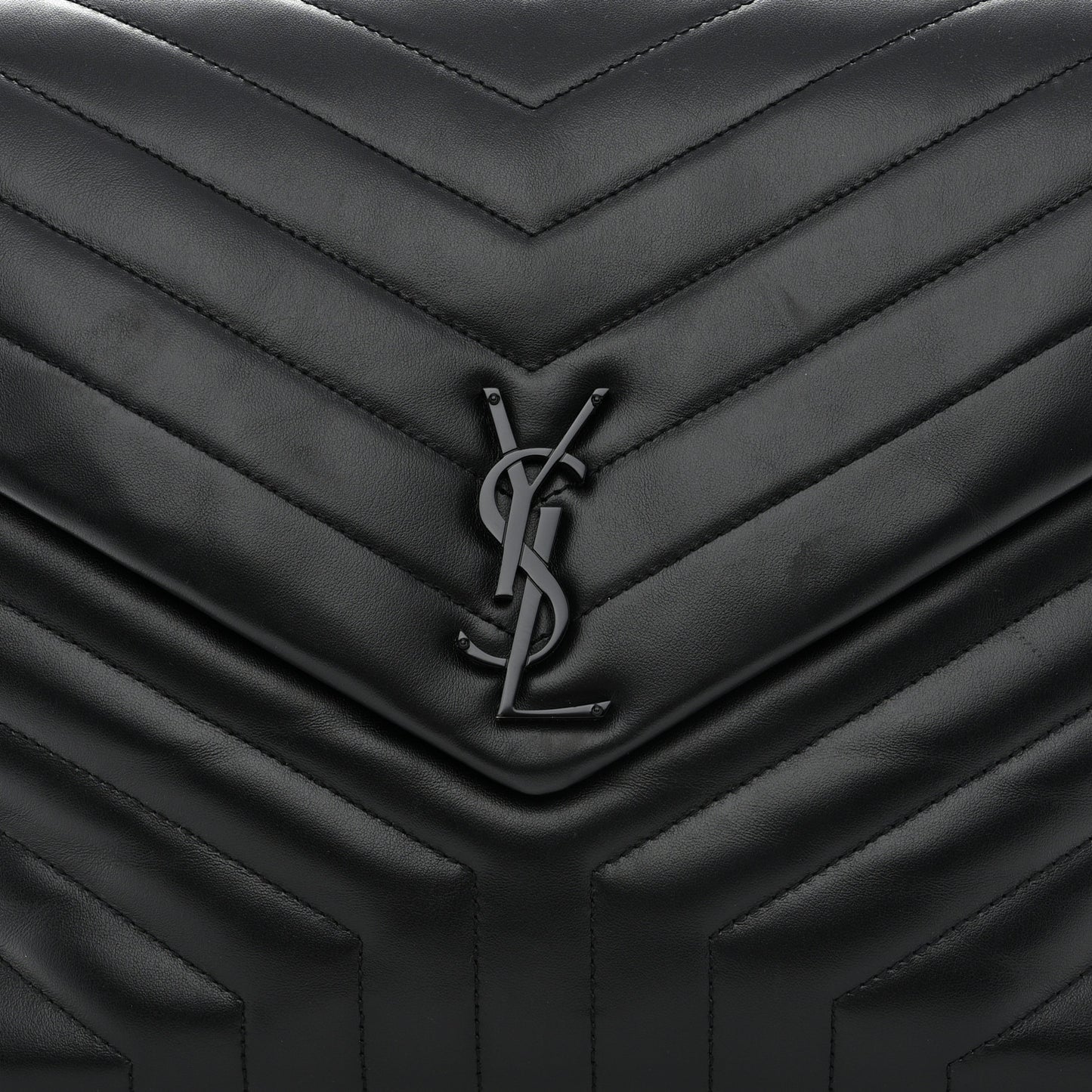 Calfskin Y Quilted Monogram Monochrome Large Loulou Chain Satchel Black