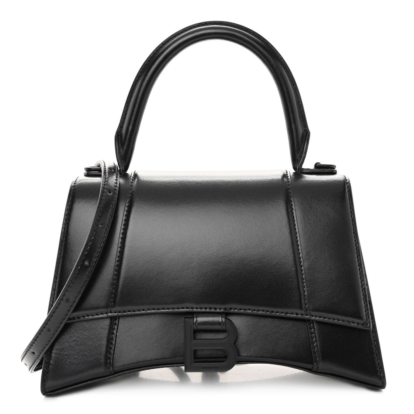 Shiny Box Calfskin Monochrome Small Hourglass Top Handle Bag Black