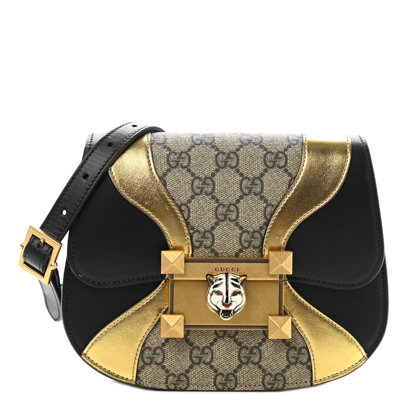 GG Supreme Monogram Small Osiride Shoulder Bag Black Gold