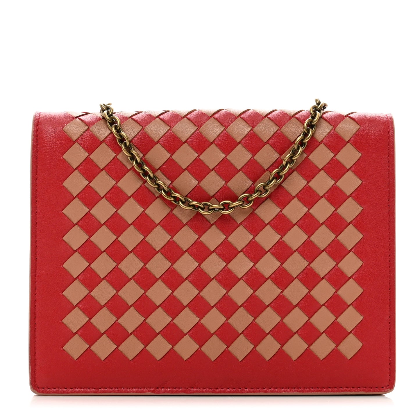 Nappa Intrecciato Checker Chain Wallet Beige Red
