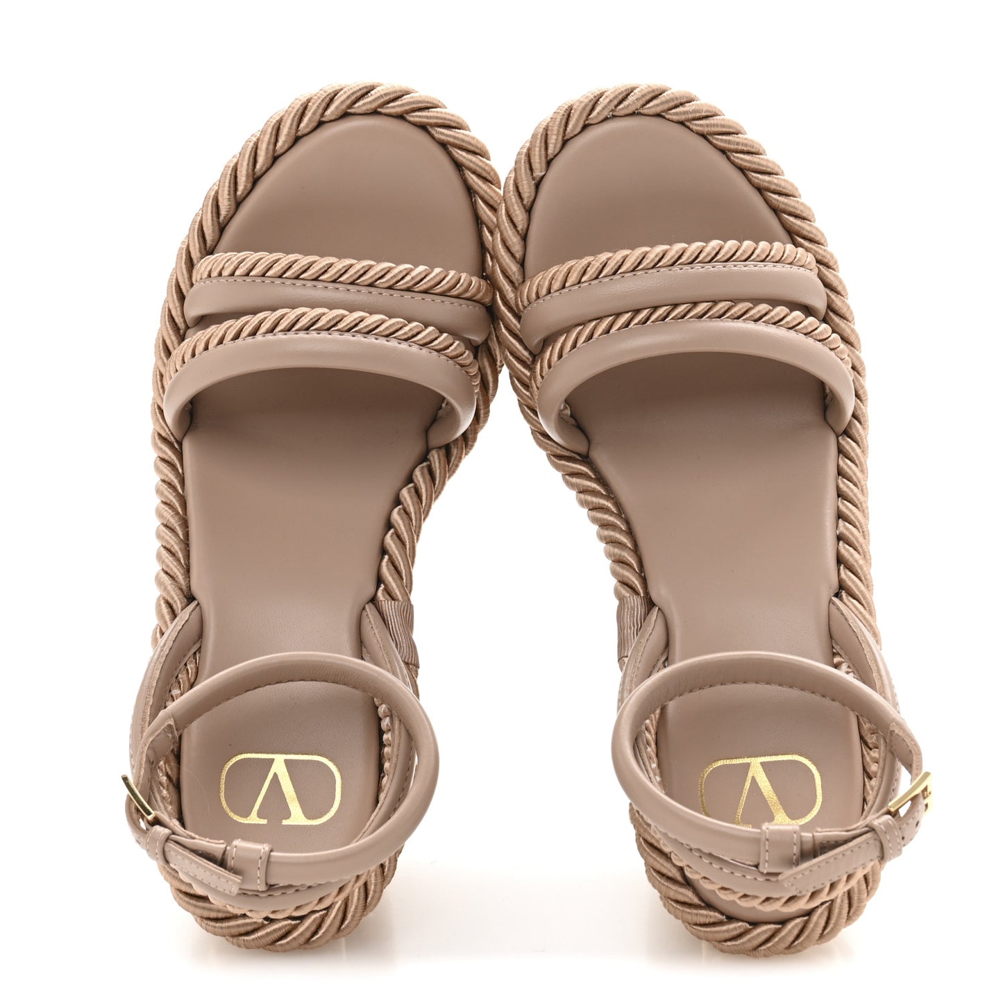 Calfskin VLogo Summerblocks Platform Wedge Sandals 38 Rose Cannelle