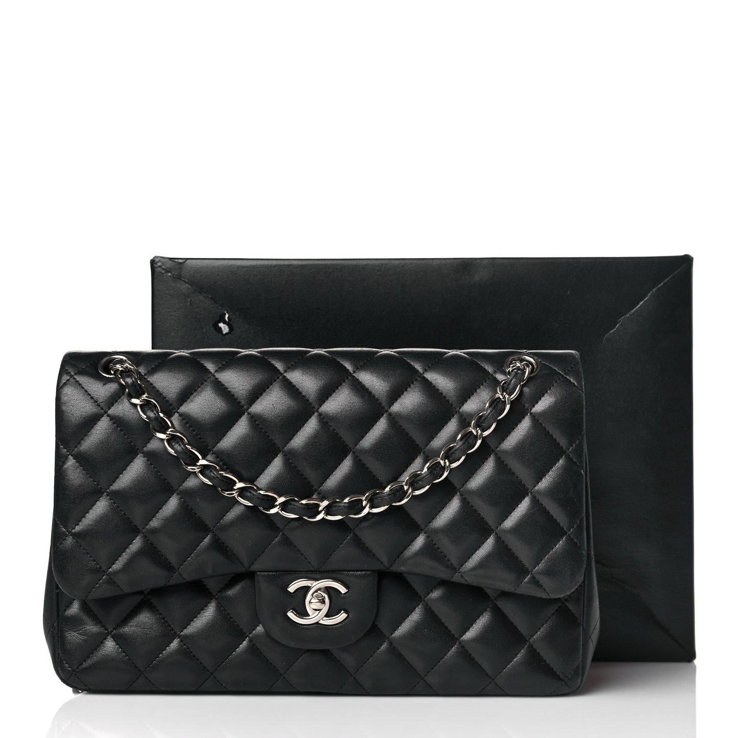 Lambskin Quilted Jumbo Double Flap Black