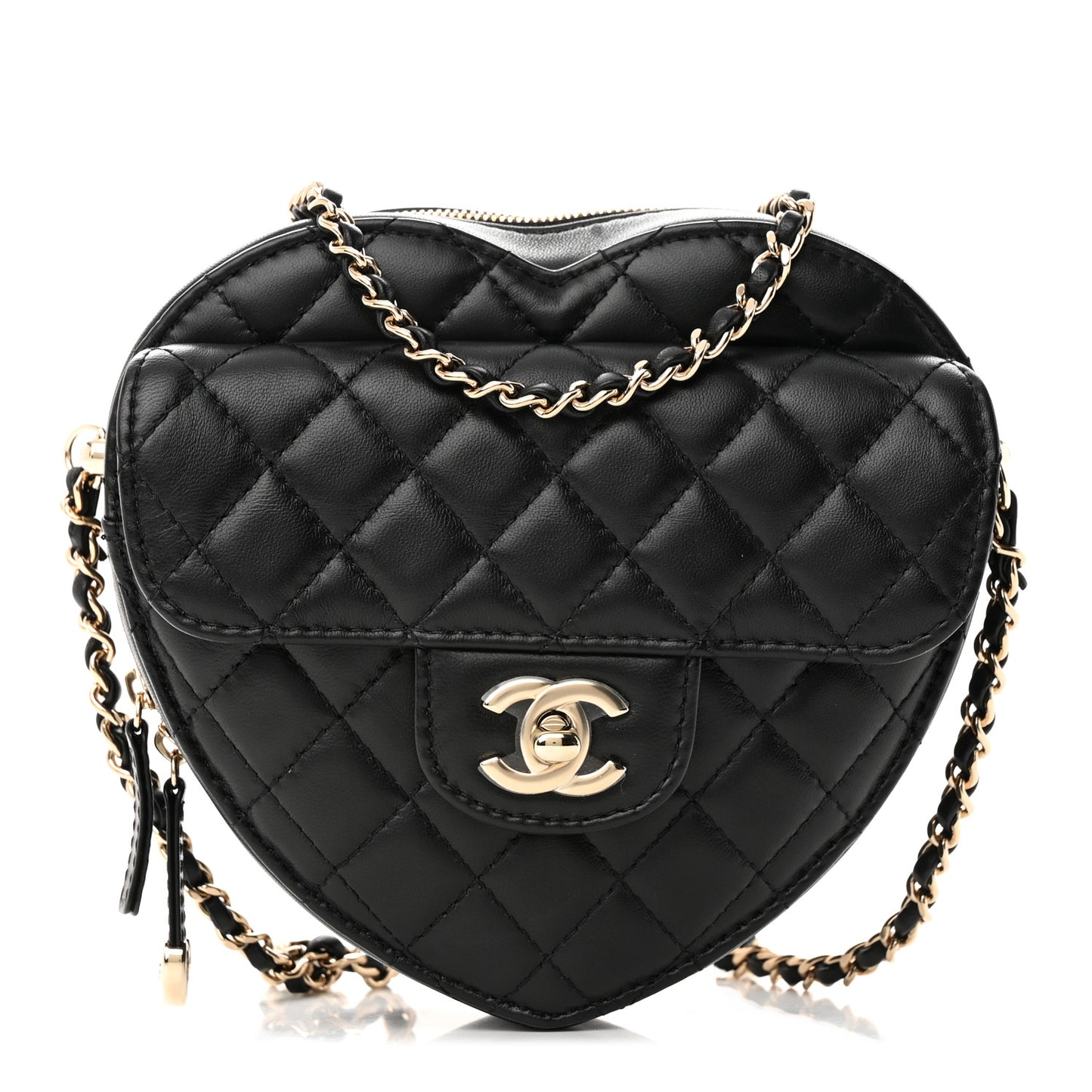 Lambskin Quilted CC In Love Heart Bag Black
